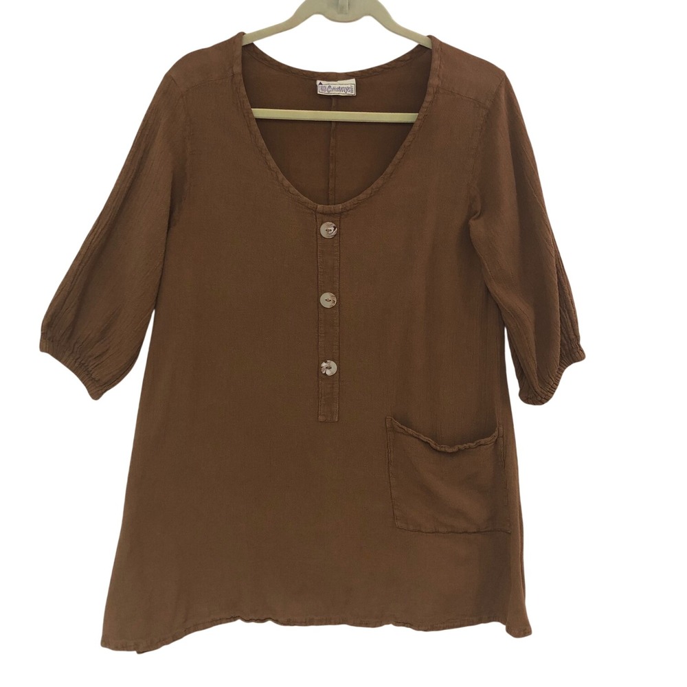 CottonWays 1 Tunic Top Gauze Brown Minimalist Coastal Lagenlook Boho Women S/M